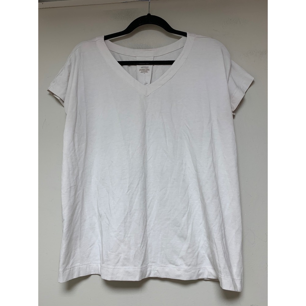 J.Jill Luxe Supima Pleat-Back Tee Women S White Excellent V-Neck Short Sleeve